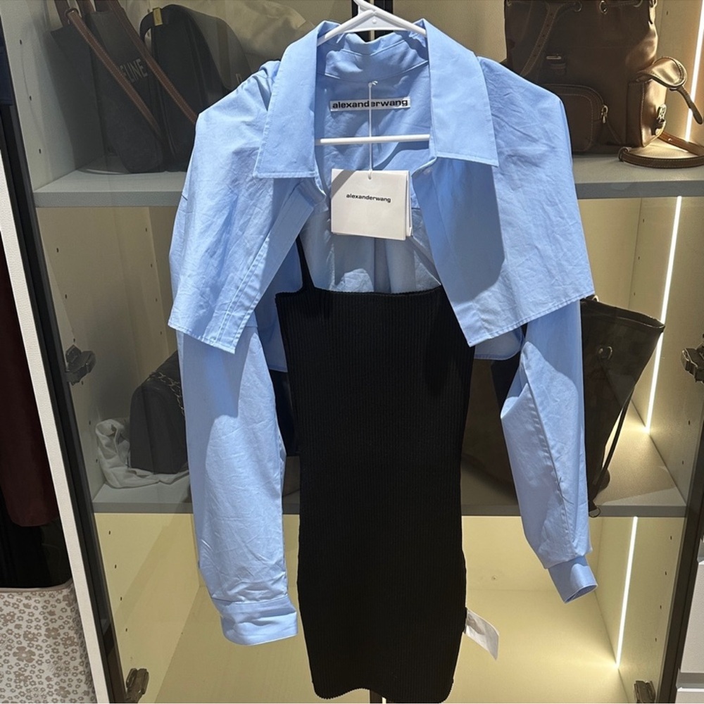 Alexander Wang Black and Light Blue Long Sleeve Dress - Picture 3 of 4